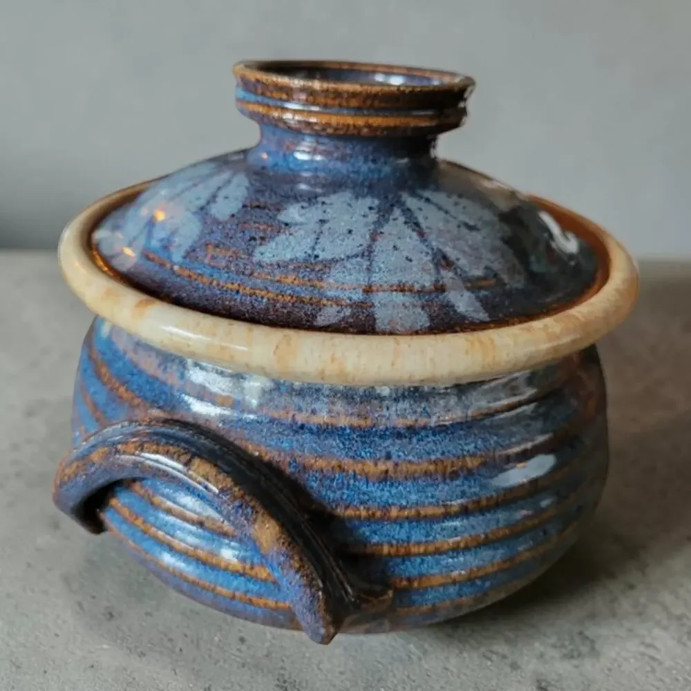 Cheri Glaser Studio Pottery Small Lidded Casserole Dish Blue/Brown Stoneware